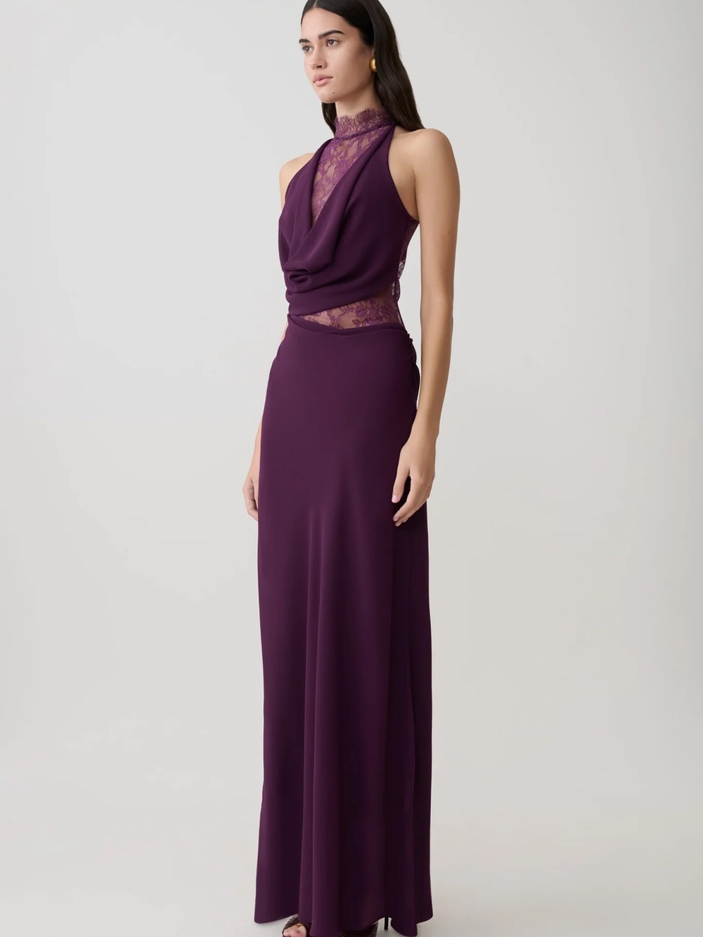Arra - Chiffon And Lace Halter Maxi Dress - Plum